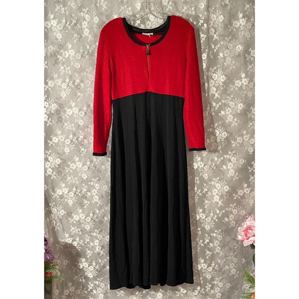 Vintage 90s Color Block Maxi Dress Size Medium 1990s Retro Minimalist Red Black